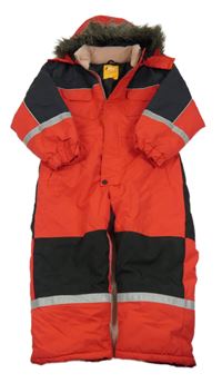 Červeno-černá šusťáková zimní kombinéza s kapucí Pogue