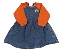 Tmavomodro-oranžové riflovo/teplákové šaty s duhou Next