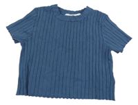 Tmavomodré žebrované crop tričko H&M