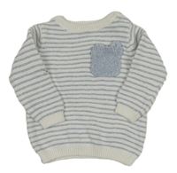 Bielo-modrý pruhovaný sveter s vreckom F&F