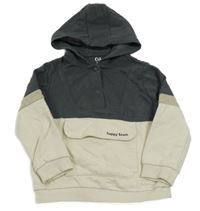 Tmavošedo-smotanová mikina s vreckom a kapucňou C&A