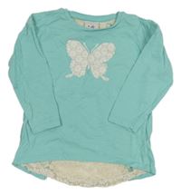 Světlemodré triko s bílou krajkovou vsadkou a motýlkem Topolino 