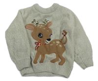 Béžový žinylkový sveter so srnkou C&A