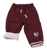 Vínové plátenné podšité nohavice s výšivkou