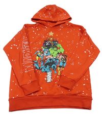 Červená vzorovaná mikina so superhrdinami  a kapucňou Marvel