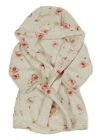 Smotanový chlpatý župan s kvietkami a kapucňou George