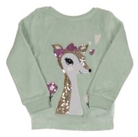 Svetlozelená chlpatá mikina so srnkou z flitrů Kiki&Koko