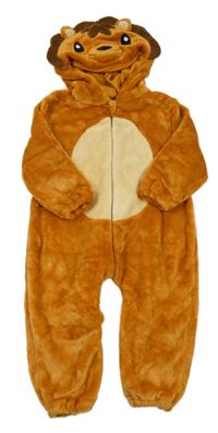 Medová chlupatá kombinéza s kapucí - lev