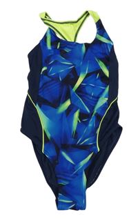 Tmavomodro-modro-limetkové jednodílné plavky C&A