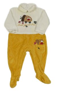 Bielo-okrový zamatový overal s veverkou a golierikom Prénatal