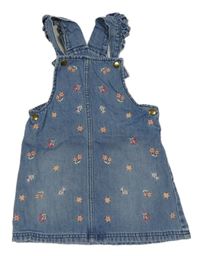 Modré rifľové na traké šaty s kvietkami a volánikmi F&F