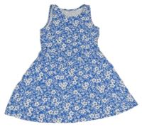 Modro-bílé kytičkované bavlněné šaty 