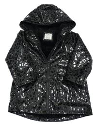 Černá vzorovaná nepromokavá zateplená parka s kapucí Matalan