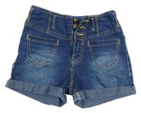 Tmavomodré high waist riflové kraťasy 