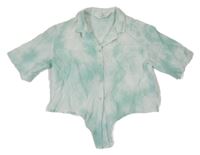 Zeleno-bílá batikovaná crop halenka se zavazováním H&M