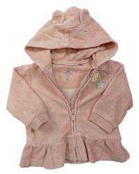 Ružová zamatová rebrovaná prepínaci mikina s medvedíkom a kapucňou Mothercare