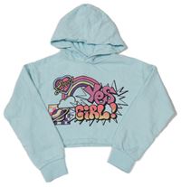 Svetlomodrá crop mikina s nápisom a kapucňou OVS