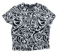 Světlešedo-černé vzorované úpletové crop tričko se srdíčky New Look