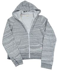 Sivo-biela melírovaná prepínaci crop mikina so srdiečkom a kapucňou H&M
