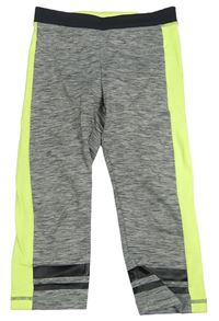 Sivo-čierno-neónově zelené melírované capri športové legíny s pruhmi a nápismi H&M