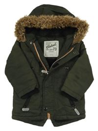 Khaki šušťáková pod/zimní parka s kapucňou s kožešinou Rebel