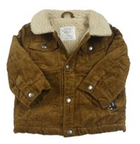 Hnedá mašestrová zateplená bunda s huňatým golierikom F&F