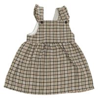 Smetanovo-čierno-hnedo-svetloružové kockované vlnené šaty s volánikmi F&F