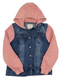 Modrá rifľová bunda s ružovymi teplákovymi rukávy a kapucňou zn. Pepperts!