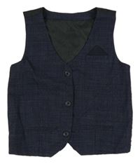 Tmavomodro-černá kostkovaná melírovaná slavnostní vesta 