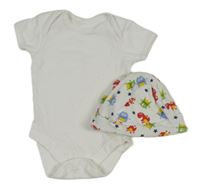 2Set - Biele body George + čepice s  George + čepice s příšerkami St. Bernard