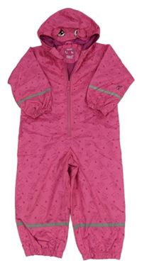 Tmavorůžová šusťáková jarní kombinéza s kočičkami a kapucí X-MAIL