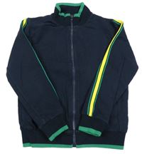 Tmavomodro-zelená prepínaci mikina s pruhmi a nápismi