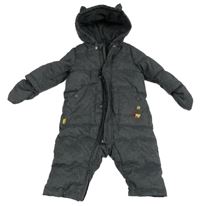 Antracitová prošívaná šusťáková zimní kombinéza s nápisy a kapucí s oušky + rukavice SeRGeNT MaJoR 