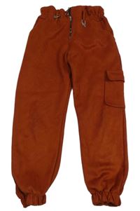 Hrdzavé semišové cuff paper bag crop nohavice s vreckom