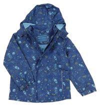 Modro/tmavomodrá šusťáková jarní bunda s raketami a kosmonauty a planetami a odepínací kapucí POCOPIANO