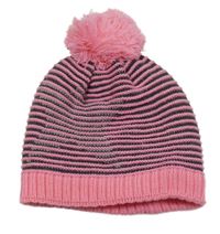 Růžovo-černá pruhovaná pletená čepice s hvězdou a bambulí