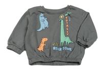 Tmavosivá mikina s dinosaurami a palmou PRIMARK