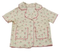 Smetanovo-růžový žebrovaný pyžamový kabátek s tulipánky