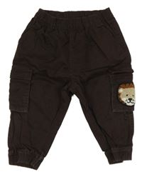 Tmavohnědé cargo cuff plátěné kalhoty se lvem a opičkou Next
