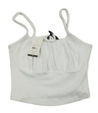 Nové - biely rebrovaný crop top s mašlou New Look