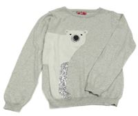 Svetlosivý melírovaný sveter s ledním medvedíkom s flitrami YD