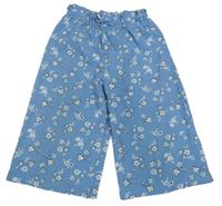 Modré vzorované paper bag široké crop nohavice s kvietkami PRIMARK