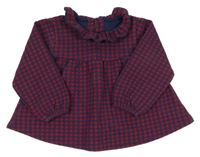 Tmavomodro/červená kockovaná šatová tunika s volánikom George