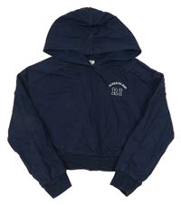 Tmavomodrá crop mikina s logom a kapucňou RIVER ISLAND
