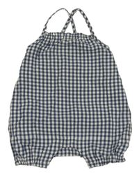 Tmavomodro-bílé kostkované plátěné laclové kraťasy M&S