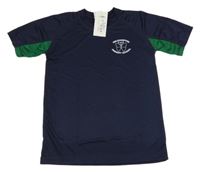 Nové - tmavomodro/zelený sportovní dres s motýlkom a nápismi