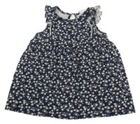 Tmavomodré šaty s kvietkami a volánikmi H&M