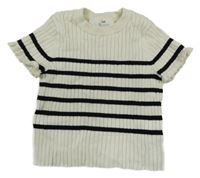 Smetanovo-černé žebrované úpletové tričko s pruhy H&M