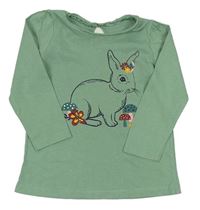 Zelené tričko s králikom s kvietkami