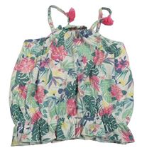 Bílo-zelený květovaný crop top s listy George